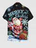 Plus Size Christmas Santa Claus Flowers Gingerbread Snowflake Print Buttons Pocket Shirt For Men -  
