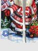 Plus Size Christmas Santa Claus Flowers Gingerbread Snowflake Print Buttons Pocket Shirt For Men -  