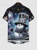 Plus Size Christmas Snowflake Hat Snowman Galaxy Star Print Buttons Pocket Shirt For Men -  