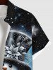 Plus Size Christmas Snowflake Hat Snowman Galaxy Star Print Buttons Pocket Shirt For Men -  