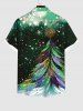 Chemise Boutonnée Imprimé Plume et Arbre de Noël avec Poche Grande Taille pour Homme - Noir 3XL