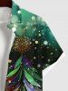 Chemise Boutonnée Imprimé Plume et Arbre de Noël avec Poche Grande Taille pour Homme - Noir 3XL
