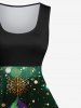 Robe Trapèze Vintage Imprimé Plume et Sapin de Noël Grande Taille - Vert 6X