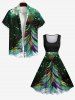 Robe Trapèze Vintage Imprimé Plume et Sapin de Noël Grande Taille - Vert 6X
