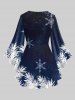 Plus Size Christmas Snowflake Galaxy Leaf Print Flare Sleeves Lattice T-shirt -  