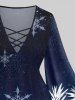 Plus Size Christmas Snowflake Galaxy Leaf Print Flare Sleeves Lattice T-shirt -  