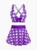 Plus Size Valentines Heart Bowknot Crisscross Padded Three Piece Tankini Swimsuit -  