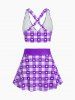 Plus Size Valentines Heart Bowknot Crisscross Padded Three Piece Tankini Swimsuit -  