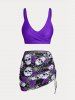 Plus Size & Curve Skull Rose Print Crossover Three Piece Bikini Swimsuit -  