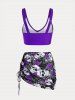 Plus Size & Curve Skull Rose Print Crossover Three Piece Bikini Swimsuit -  