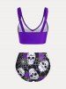 Plus Size & Curve Skull Rose Print Crossover Three Piece Bikini Swimsuit -  