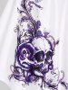 Plus Size & Curve Skull Rose Print Crossover Three Piece Bikini Swimsuit -  