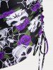 Plus Size & Curve Skull Rose Print Crossover Three Piece Bikini Swimsuit -  