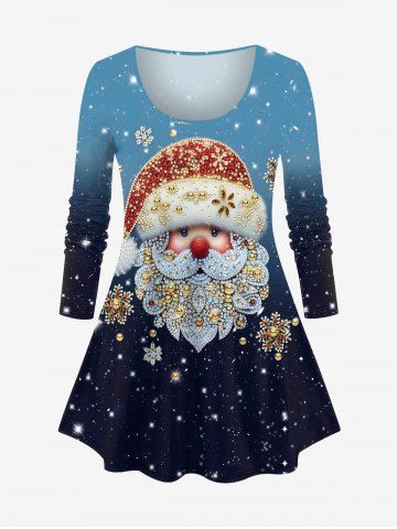 Plus Size Christmas Santa Claus Snowflake Star Sparkling Sequin Glitter 3D Print T-shirt