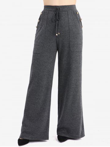 Rose Flower Jacquard Crossover Ruched Top and Pocket Drawstring Marled Wide Leg Pants Plus Size Outfit