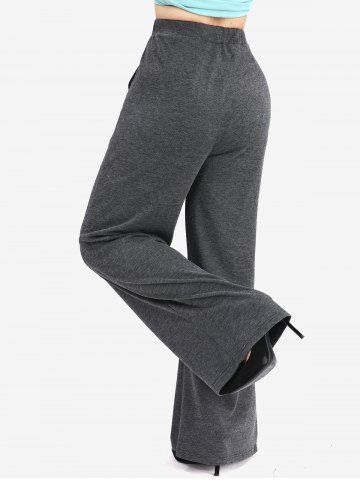 Rose Flower Jacquard Crossover Ruched Top and Pocket Drawstring Marled Wide Leg Pants Plus Size Outfit