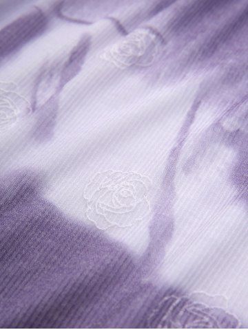 Rose Flower Jacquard Crossover Ruched Top and Pocket Drawstring Marled Wide Leg Pants Plus Size Outfit