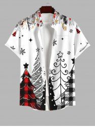 Plus Size Plaid Christmas Tree Snowflake Star Elk Print Button Pocket Shirt For Men -  