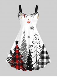 Plus Size Plaid Christmas Tree Snowflake Star Elk Print A Line Tank Dress -  