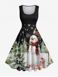 Robe Trapèze Vintage Imprimé Élément de Noël Grande Taille - Noir M