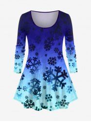 Plus Size Christmas Ombre Snowflake Print Long Sleeves T-shirt -  