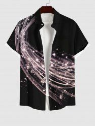 Plus Size Christmas Star Light Beam Glitter 3D Print Buttons Pocket Shirt For Men -  