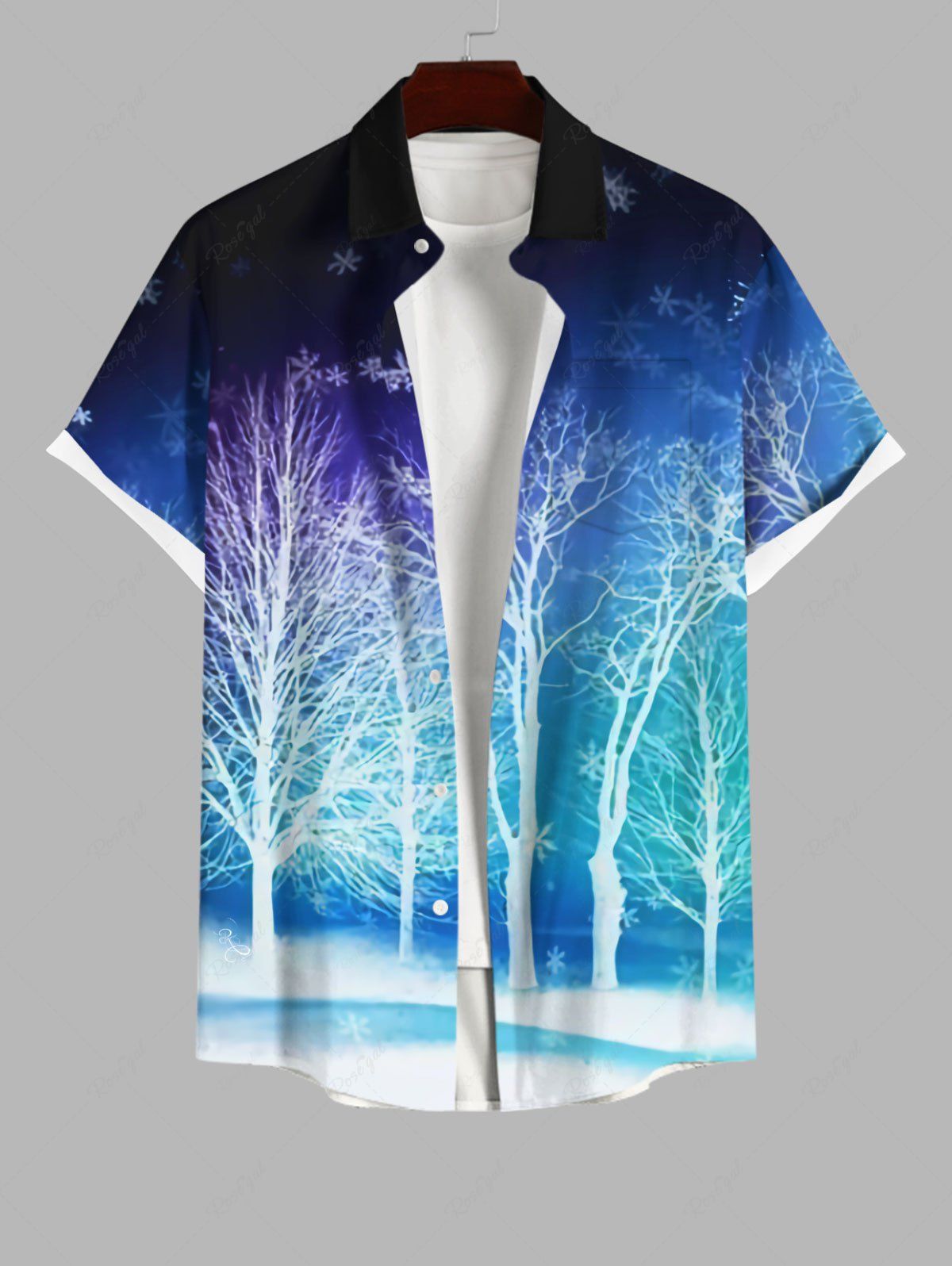Chemise Boutonnée Imprimé Élément de Noël Grande Taille avec Poche Multi-A L