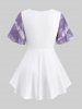 Rose Flower Jacquard Crossover Ruched Top and Pocket Drawstring Marled Wide Leg Pants Plus Size Outfit -  