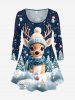 Ensemble de T-Shirt à Manches Longues avec Imprimé Boules Sapin de Noël et Flocons de Neige Grande-Taille - Bleu 