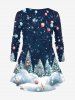 Ensemble de T-Shirt à Manches Longues avec Imprimé Boules Sapin de Noël et Flocons de Neige Grande-Taille - Bleu 