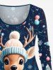 Ensemble de T-Shirt à Manches Longues avec Imprimé Boules Sapin de Noël et Flocons de Neige Grande-Taille - Bleu 