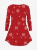 Ensemble T-shirt Grande Taille à Imprimé Père Noël et Flocon de Neige - Rouge 