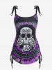 Plus Size Skull Rose Tie Dye Print Cinched Ruched Tie Boyshorts Tankini Swimsuit -  