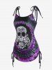 Plus Size Skull Rose Tie Dye Print Cinched Ruched Tie Boyshorts Tankini Swimsuit -  