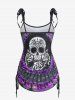Plus Size Skull Rose Tie Dye Print Cinched Ruched Tie Boyshorts Tankini Swimsuit -  