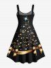 Robe Débardeur 3D Sapin de Noël et Boule Imprimés de Grande Taille à Paillettes - Noir L