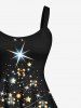 Robe Débardeur 3D Sapin de Noël et Boule Imprimés de Grande Taille à Paillettes - Noir L