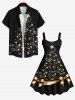 Robe Débardeur 3D Sapin de Noël et Boule Imprimés de Grande Taille à Paillettes - Noir L