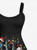 Robe Imprimée Chat Lumière Sapin de Noël Grande Taille - Noir 1X