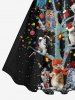 Robe Imprimée Chat Lumière Sapin de Noël Grande Taille - Noir 1X