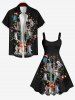 Robe Imprimée Chat Lumière Sapin de Noël Grande Taille - Noir 1X