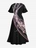 Plus Size Christmas Star Light Beam Glitter 3D Print Split Midi Dress -  