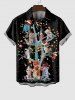 Chemise Grande Taille Imprimé Chat Ornée de Boule de Boutons et Sapin de Noël - Noir M