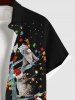 Chemise Grande Taille Imprimé Chat Ornée de Boule de Boutons et Sapin de Noël - Noir M