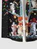 Plus Size Christmas Light Ball Tree Hat Cats Snowflake Bell Print Buttons Pocket Shirt For Men -  
