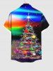 Plus Size Christmas Tree Star Ball Snowflake Rainbow Colorblock Print Buttons Pocket Shirt For Men -  