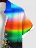Plus Size Christmas Tree Star Ball Snowflake Rainbow Colorblock Print Buttons Pocket Shirt For Men -  