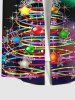 Plus Size Christmas Tree Star Ball Snowflake Rainbow Colorblock Print Buttons Pocket Shirt For Men -  