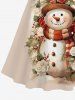 Plus Size Christmas Snowman Floral Holly Leaf Print Scalloped Neck A Line Dress with Tied Belt -  