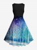 Plus Size Christmas Snowflake Tree Road River Print Ombre Vintage Swing A Line Dress -  
